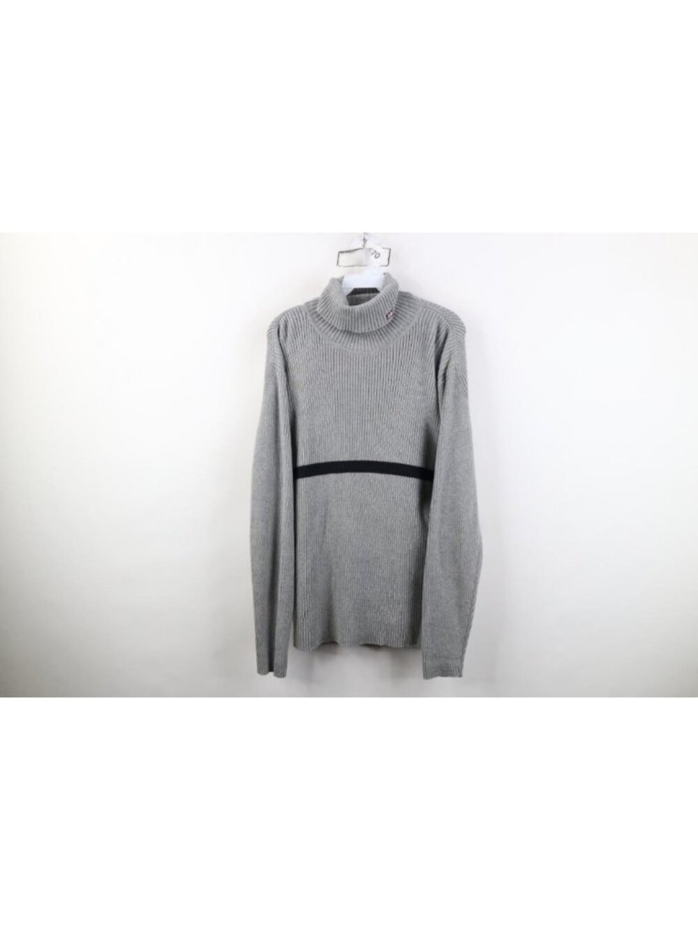 Vintage 90s Ralph Lauren Mens XL Striped Ribbed Knit Turtleneck Sweater Gray